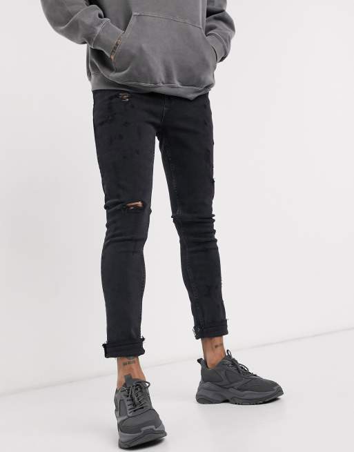 ASOS DESIGN super skinny jeans in washed black with mid rips | ASOS