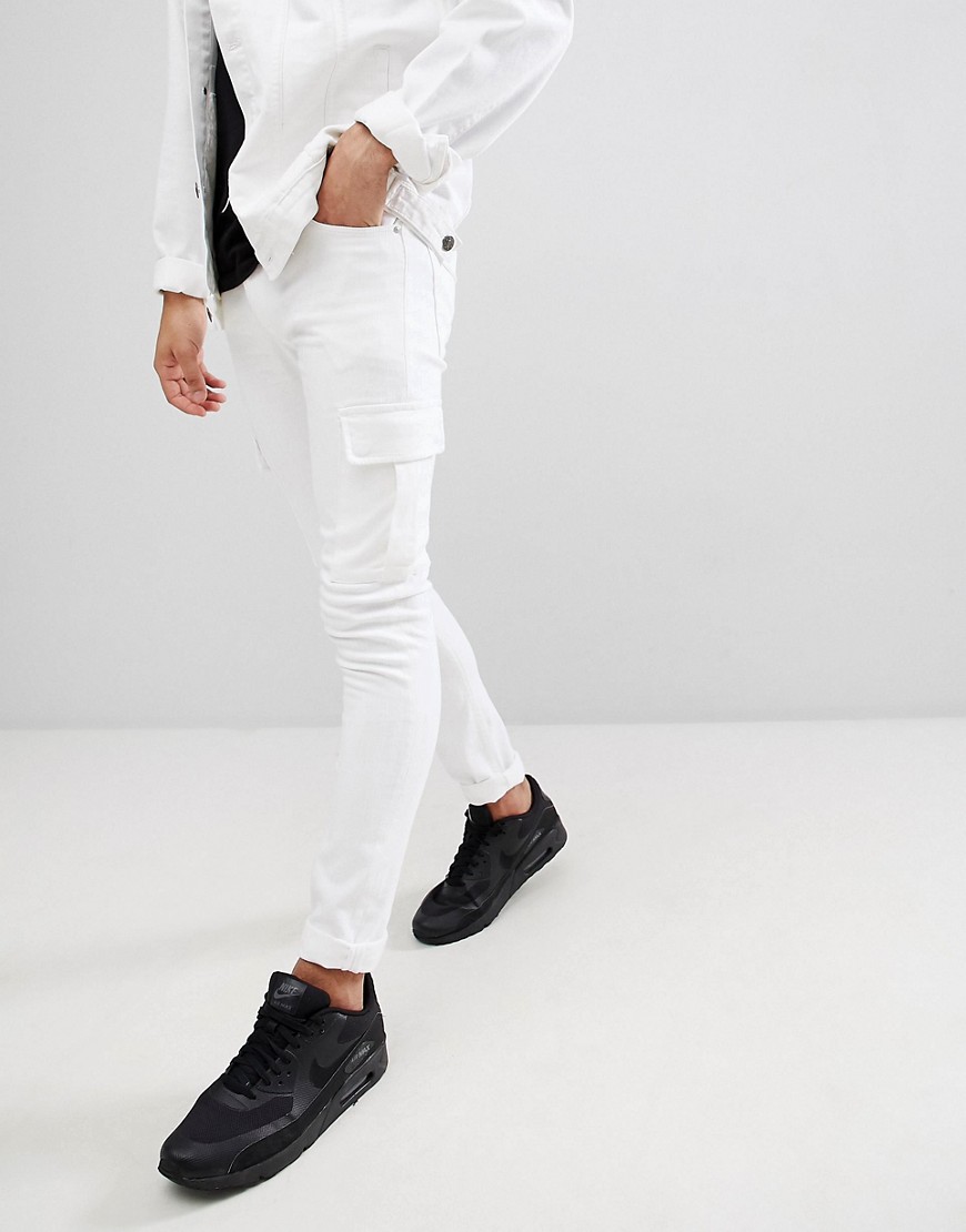 ASOS DESIGN Super Skinny Jeans In White With Cargo Pockets