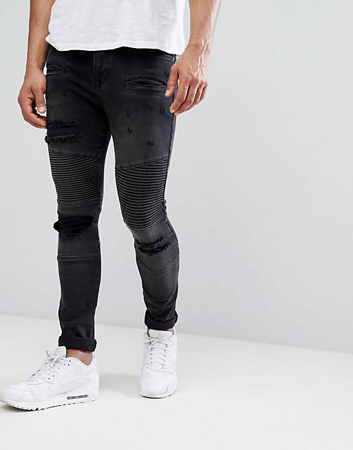 ASOS DESIGN super skinny jeans with abrasions in biker style | ASOS