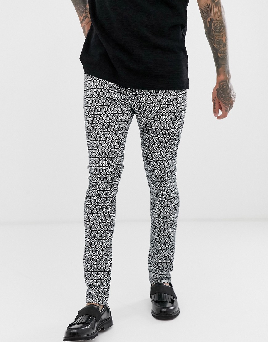 ASOS DESIGN super skinny jeans with geometric print-Grey