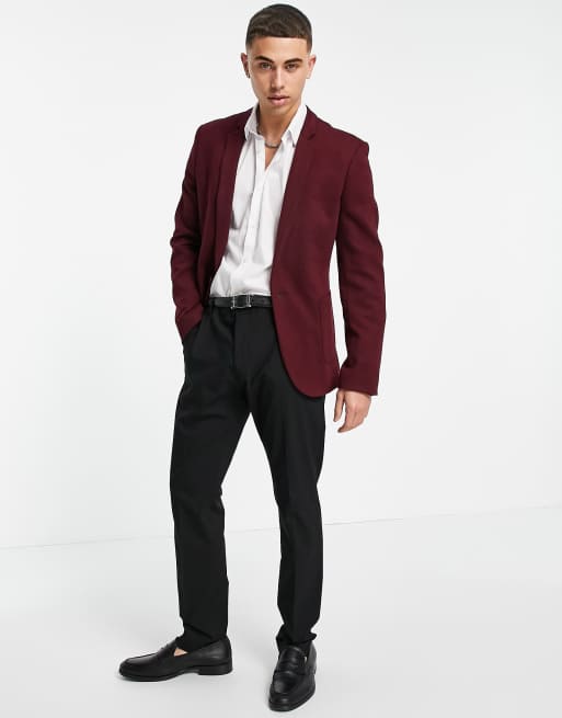 ASOS PLUS Super Skinny Blazer In Burgundy Velvet