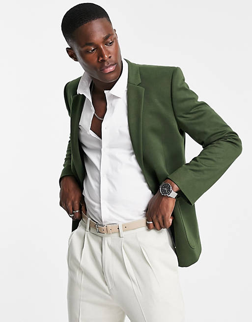 ASOS DESIGN super skinny jersey blazer in khaki green