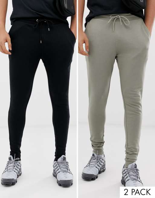 ASOS DESIGN super skinny joggers 2 pack light green/black ASOS
