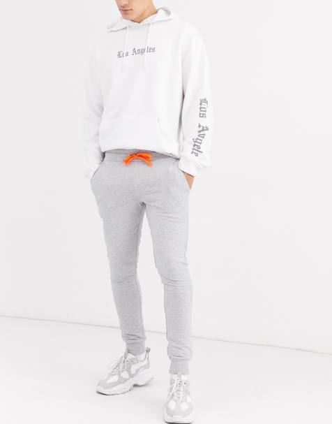 ASOS DESIGN super skinny joggers in grey marl with neon orange drawcords