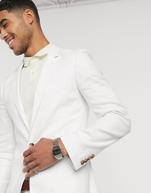 ASOS DESIGN super skinny linen blazer in white