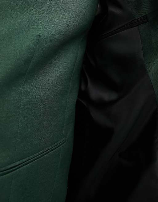 ASOS DESIGN super skinny linen mix suit jacket in forest green, 2 of 5