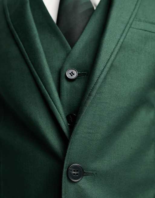 ASOS DESIGN super skinny linen mix suit jacket in forest green, 3 of 5