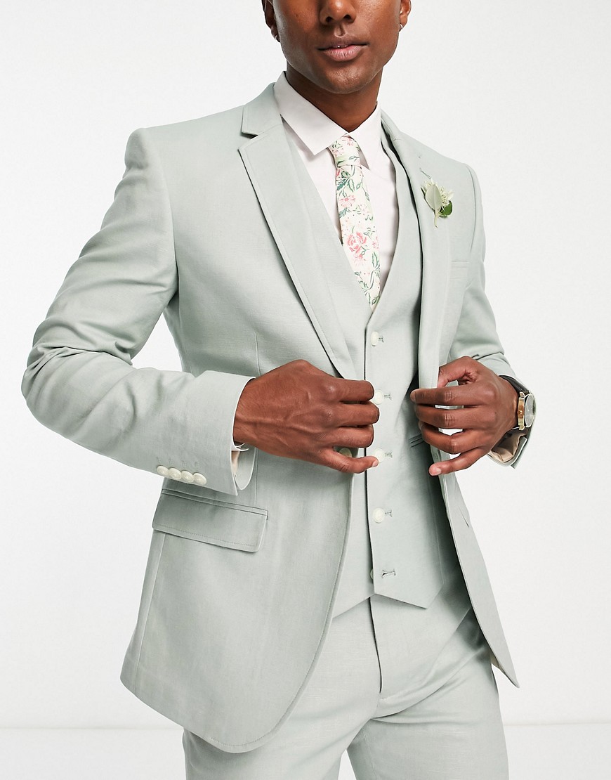 ASOS DESIGN super skinny linen mix suit jacket in green