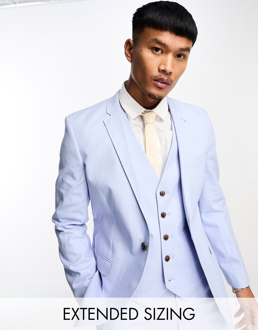 Asos Design Skinny Linen Mix Suit Jacket In Pastel Blue