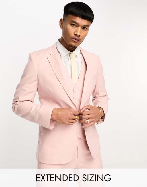 ASOS DESIGN super skinny linen mix suit jacket in pastel pink | ASOS