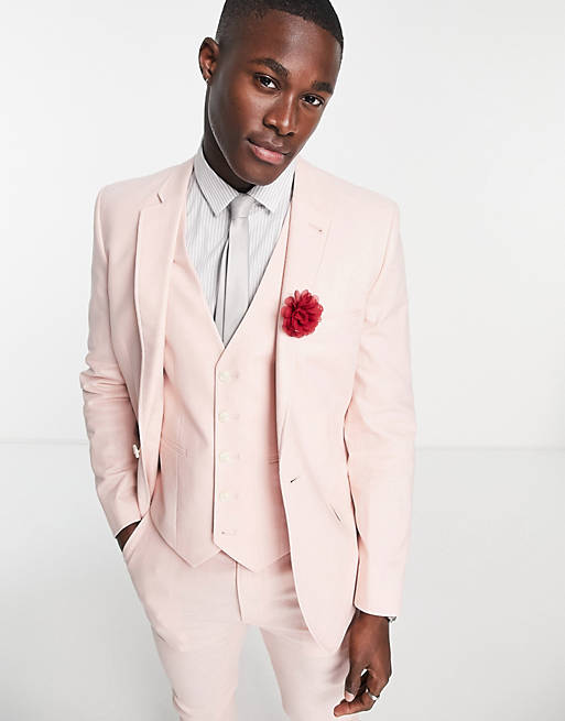 ASOS DESIGN super skinny linen mix suit jacket in pink | ASOS