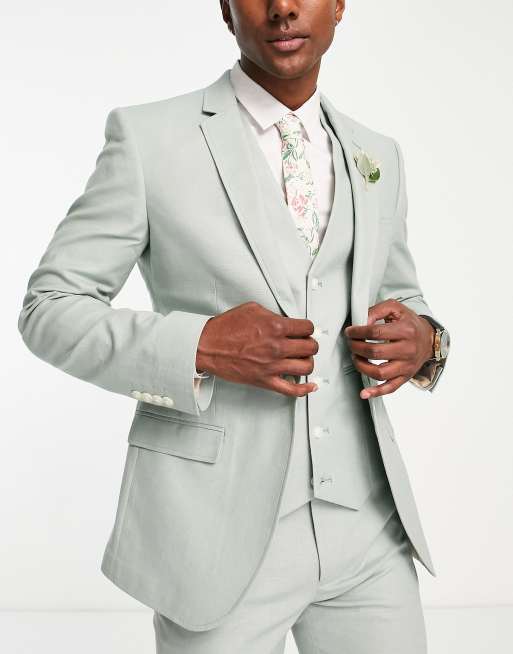 ASOS DESIGN wedding super skinny suit jacket in stretch cotton linen in  mint green