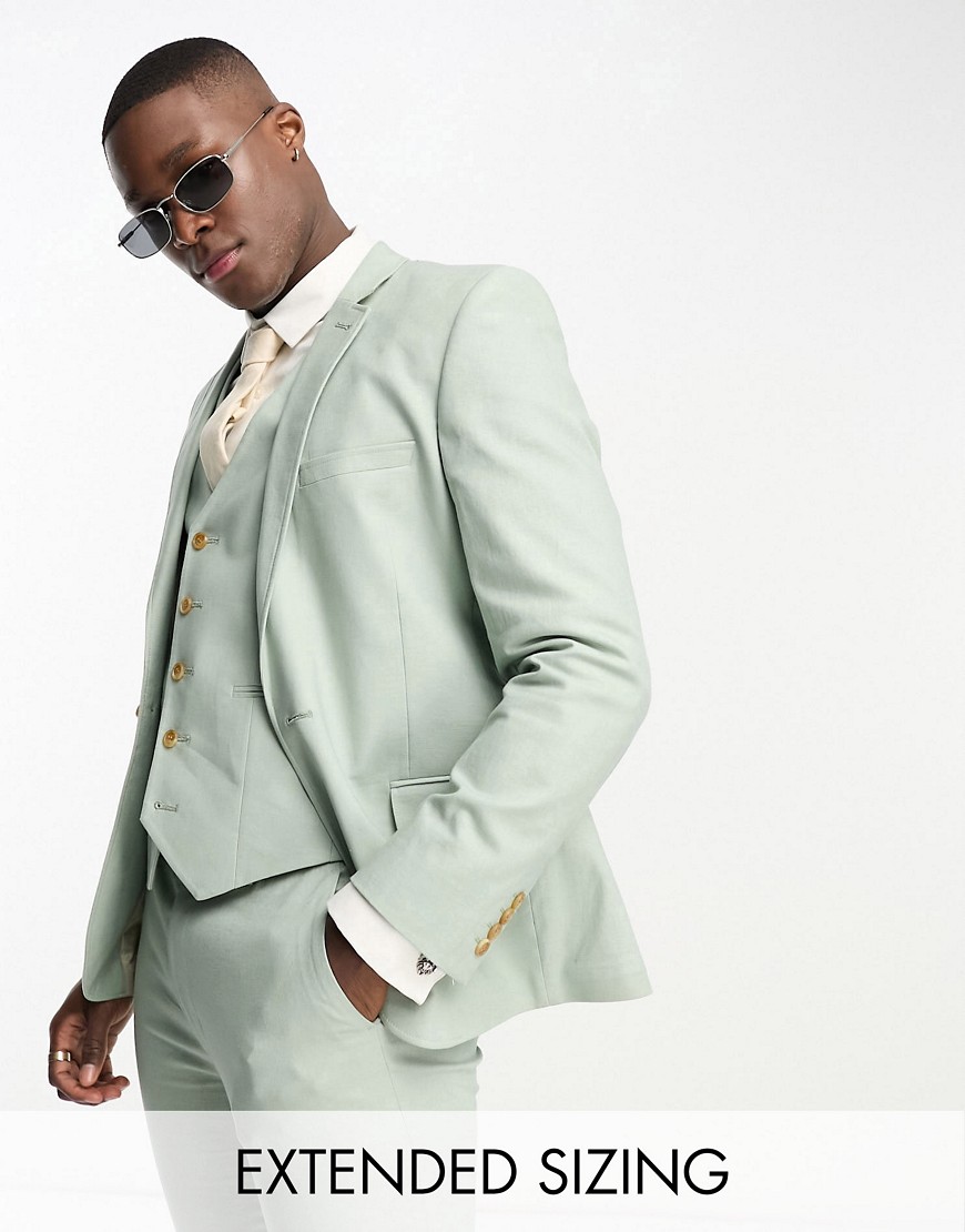 Asos Design Skinny Linen Mix Suit Jacket In Sage Green