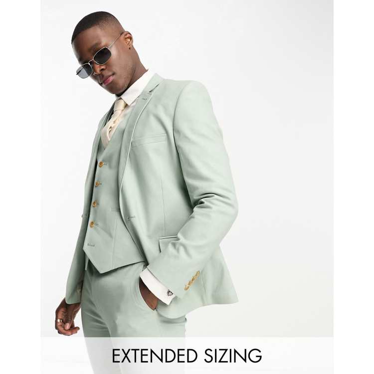 ASOS DESIGN super skinny linen mix suit jacket in sage green