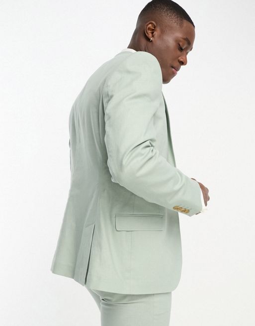 ASOS DESIGN super skinny linen mix suit jacket in sage green