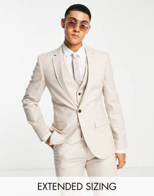 ASOS DESIGN ASOS DESIGN super skinny linen mix suit jacket in stone-Neutral