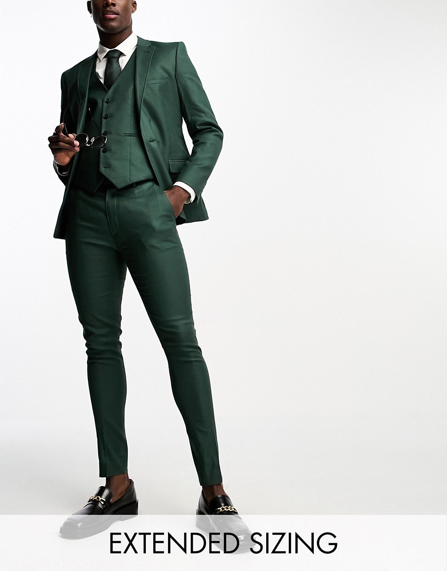 Asos Design Super Skinny Linen Mix Suit Pants In Forest Green