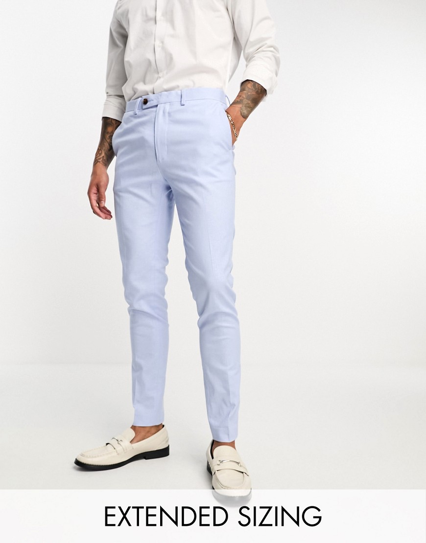 Asos Design Super Skinny Linen Mix Suit Pants In Pastel Blue