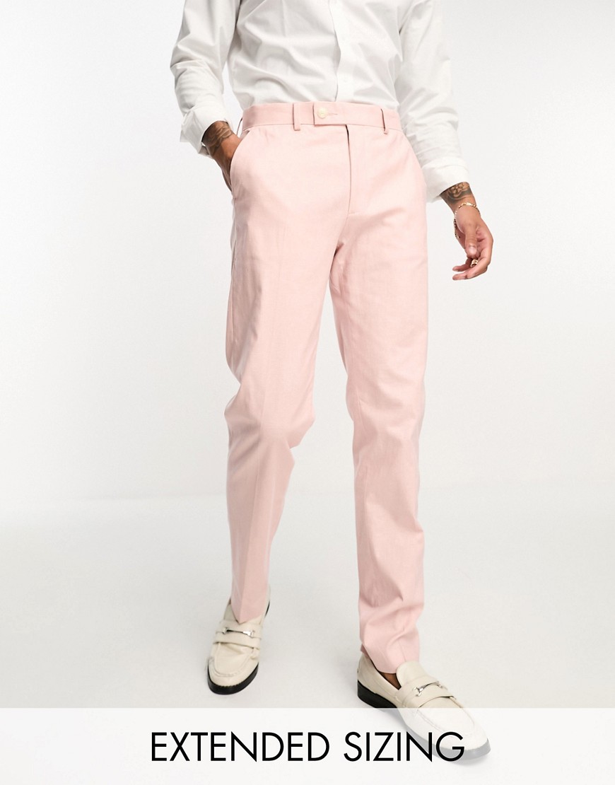 Asos Design Super Skinny Linen Mix Suit Pants In Pastel Pink