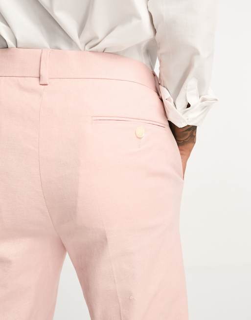 ASOS DESIGN super skinny suit pants in pastel pink linen mix