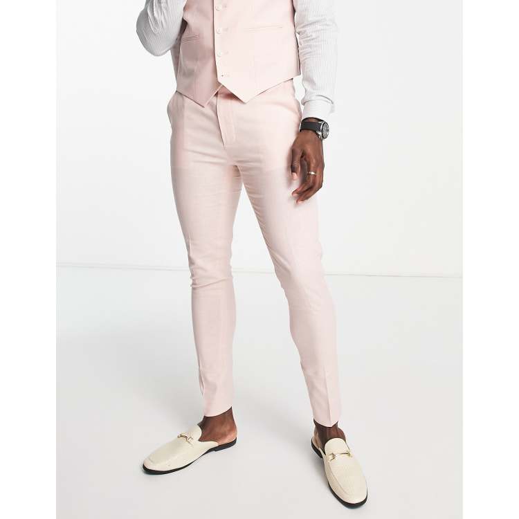 ASOS DESIGN super skinny suit pants in pastel pink linen mix