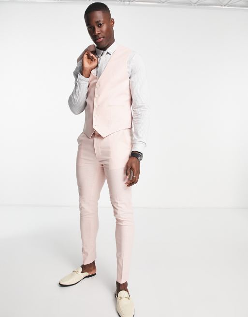 ASOS DESIGN super skinny suit pants in pastel pink linen mix