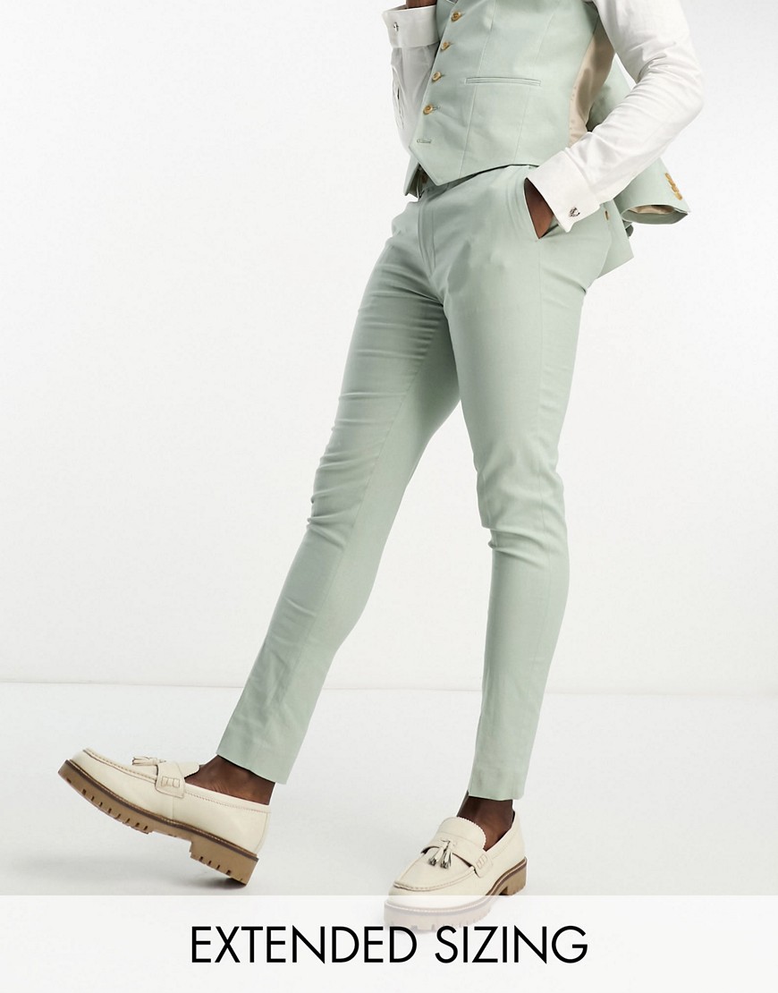 Asos Design Super Skinny Linen Mix Suit Pants In Sage Green
