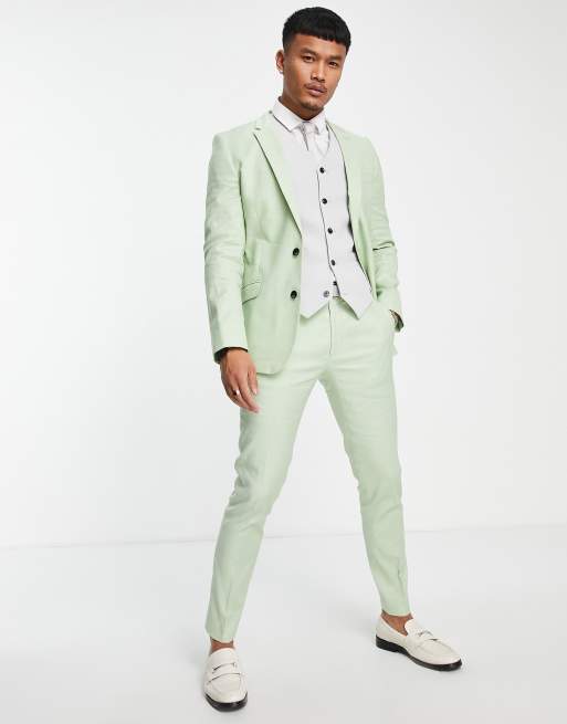 ASOS DESIGN super skinny linen mix suit pants in sage green | ASOS