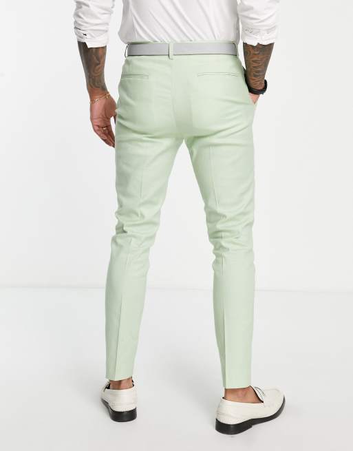 ASOS DESIGN super skinny linen mix suit pants in sage green | ASOS