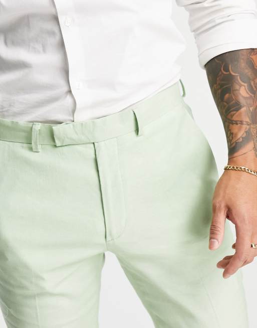 ASOS DESIGN super skinny linen mix suit pants in sage green | ASOS