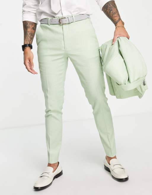 ASOS DESIGN super skinny linen mix suit pants in sage green | ASOS