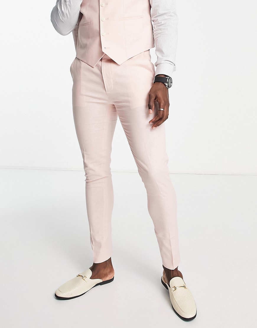 ASOS DESIGN super skinny linen mix suit trousers in pink