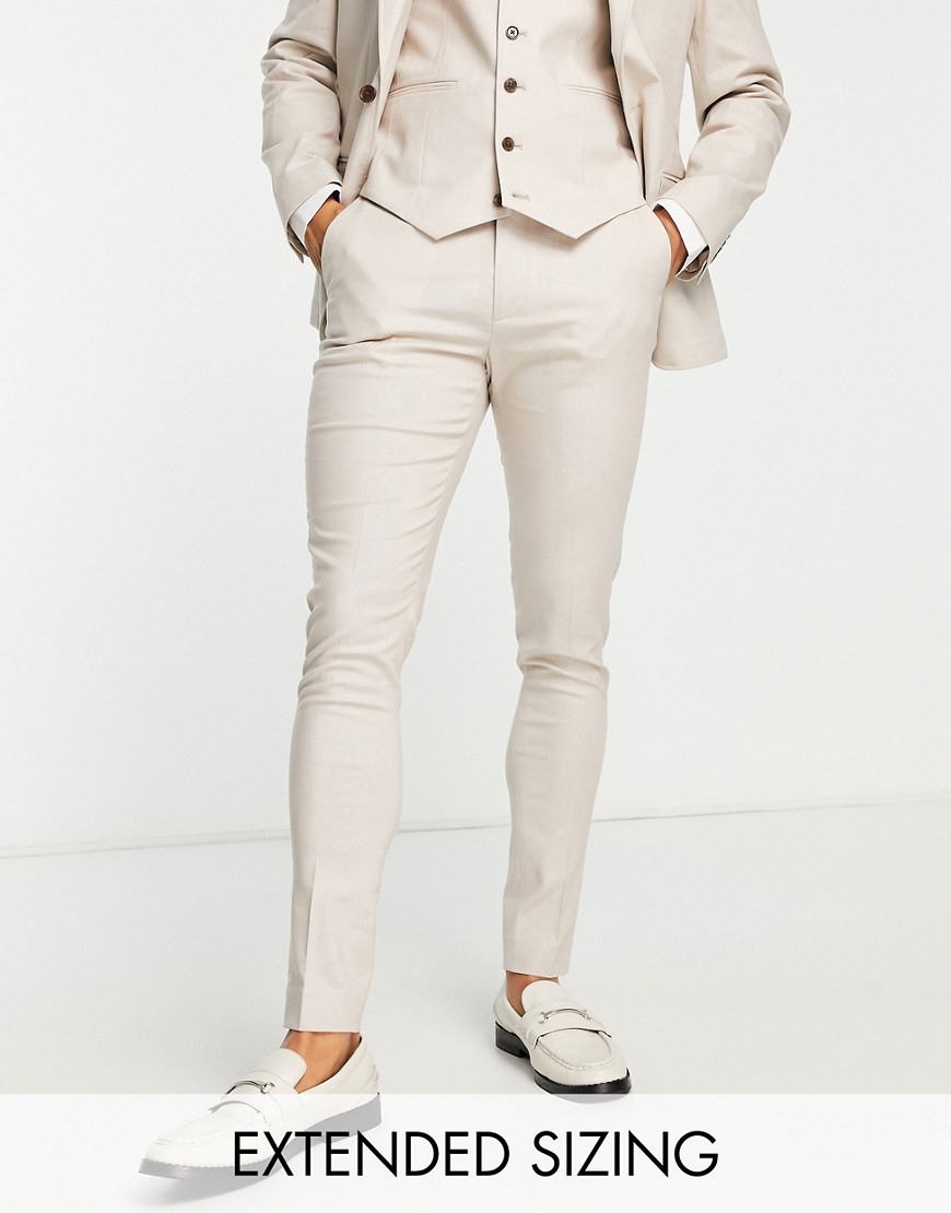 ASOS DESIGN super skinny linen mix suit trousers in stone-Neutral