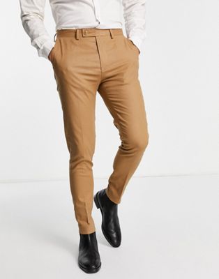 ASOS DESIGN super skinny linen mix suit trousers in tobacco