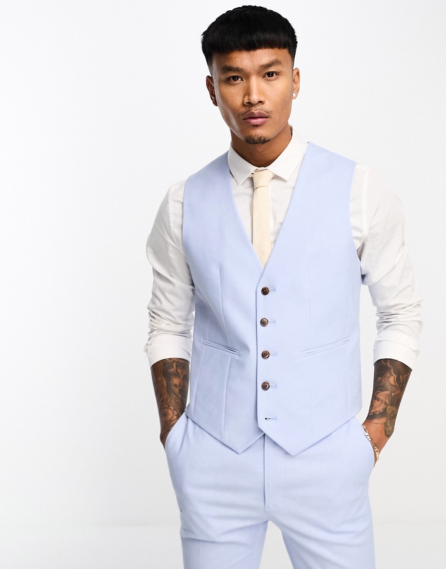 super skinny linen mix vest in pastel blue