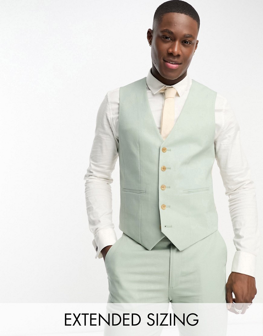 Asos Design Super Skinny Linen Mix Vest In Sage Green