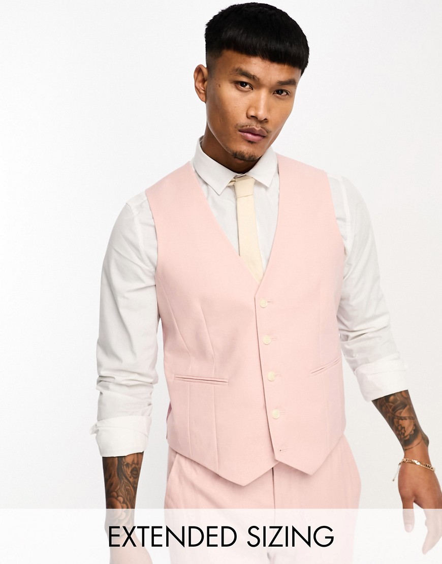 ASOS DESIGN super skinny linen mix waistcoat in pastel pink