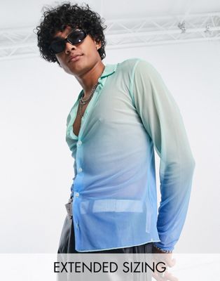 ASOS DESIGN super skinny mesh shirt in blue and green ombre  - ASOS Price Checker