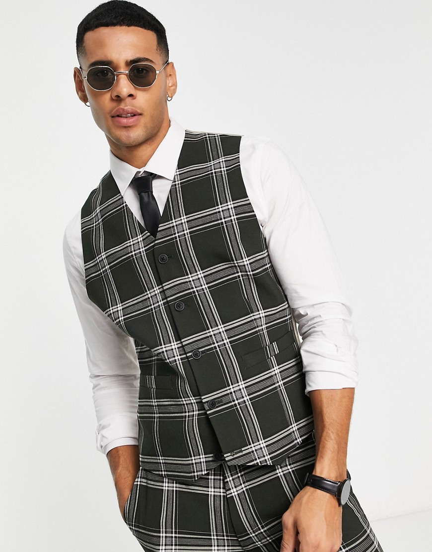 super skinny mix and match green check vest