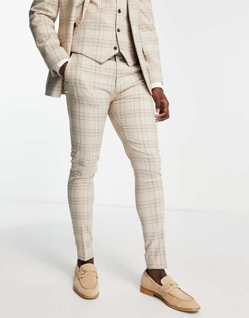 ASOS DESIGN super skinny mix and match suit pants in beige tonal check 