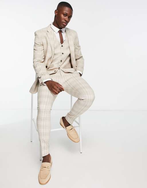 ASOS DESIGN super skinny mix and match suit pants in beige tonal check