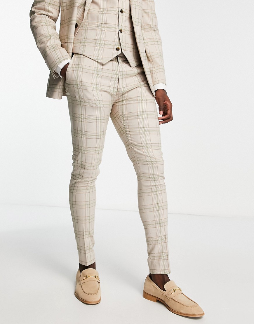ASOS DESIGN super skinny mix and match suit trousers in beige tonal check-Neutral
