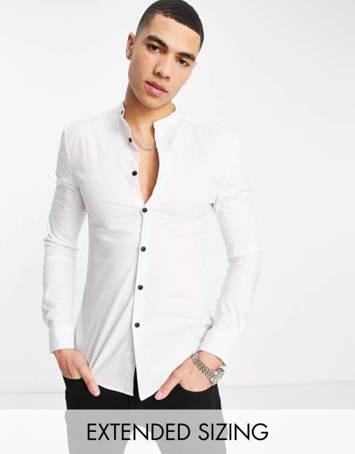 ASOS DESIGN super skinny muscle fit shirt with contrast buttons in ...