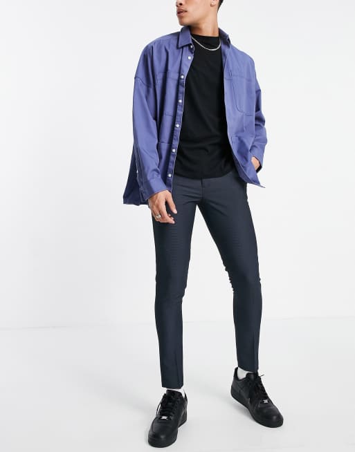 ASOS DESIGN - Super skinny nette broek met kleine stippen in marineblauw