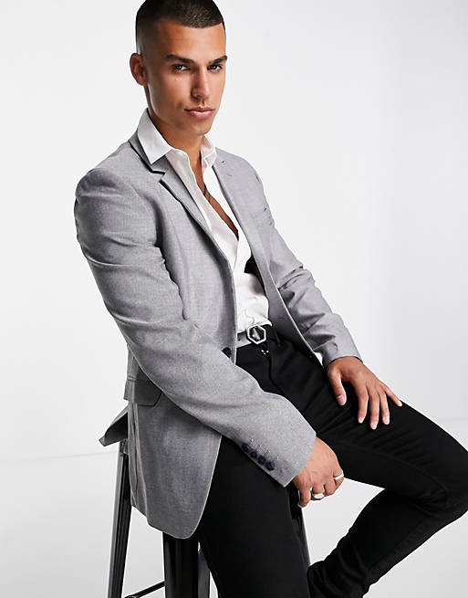 Suits super skinny oxford blazer in mid grey 