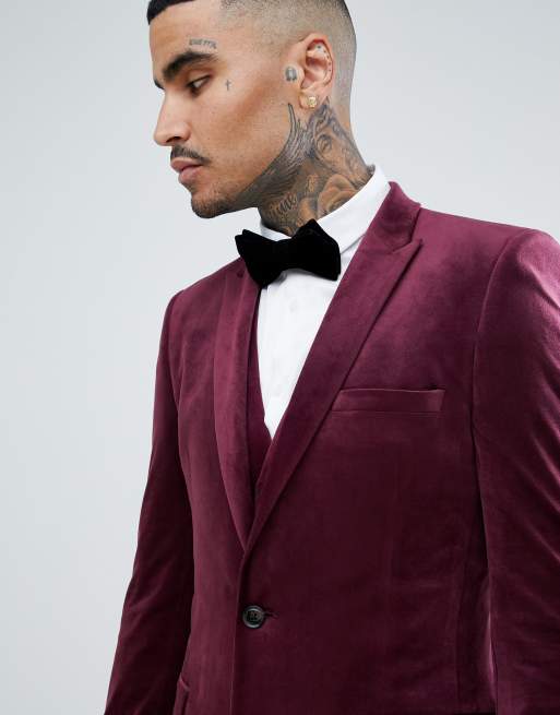 Asos burgundy hot sale velvet blazer