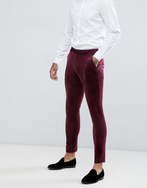 Burgundy velvet suit trousers