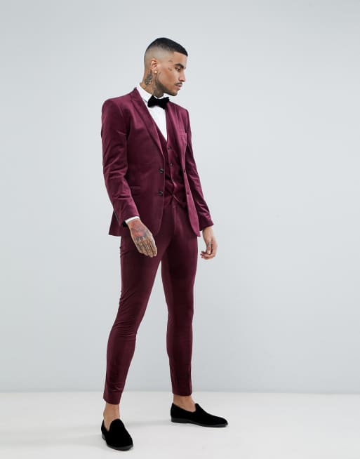 ASOS DESIGN super skinny suit pants in burgundy