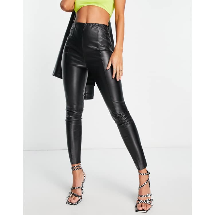 Petite black faux leather bum sculpt trousers