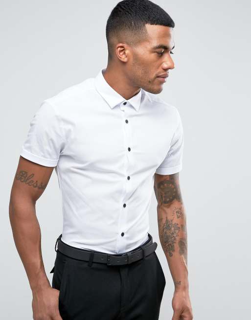 ASOS DESIGN super skinny shirt in white with contrast buttons ASOS